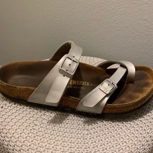 Size 38 Birkenstocks! Sliver with toe strap!